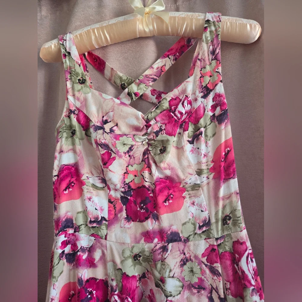 Floral Pink Fit and Flare Dress - Picture 3 of 8